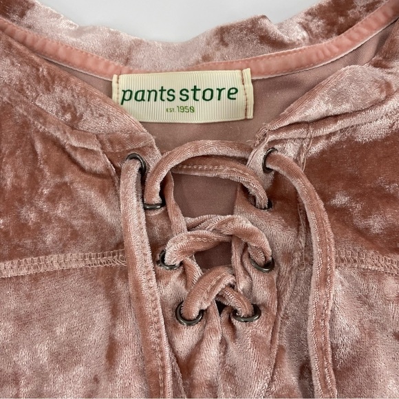 Blush Rose Pink 90s Y2K Crushed Velvet Lace Up Oversized Top - Picture 3 of 10